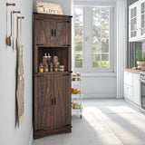 Hlivelood 68" Tall Farmhouse Corner Cabinet, 5-Tier Storage Cabinet with 4 Barn Doors & Adjustable Shelves, Bathroom Cabinet with Storage for Living Room, Kitchen, Bathroom, Brown Hlivelood