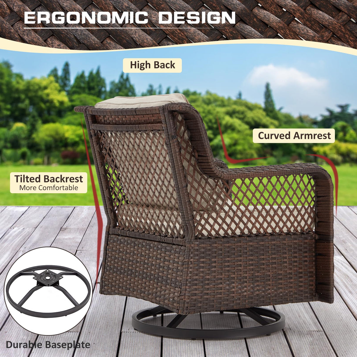 Suvivityse 6 Pieces Outdoor Patio Furniture Set Wicker Sectional Couch Conversations Sets Rattan Sofa with 360° Swivel Rocking Chairs for Lawn Garden Poolside Backyard (Brown) Suvivityse