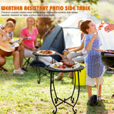 Outdoor Side Table for Small Spaces, Versatile 14 Inch Round Metal End Table for Patio Balcony Yard Porch Garden Bedside, Anti-Rust and Waterproof Accent Table for Indoor Outdoor Use, Easy Assembly Plant Castle