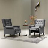 Mid Century Wingback Recliner Chair for Adults, Modern Linen Fabric Push Back Recliner Chairs with Button Tufted Upholstered Back & Footrest, Manual Recliner Chais for Living Room, Nursery, Gray BALIAA