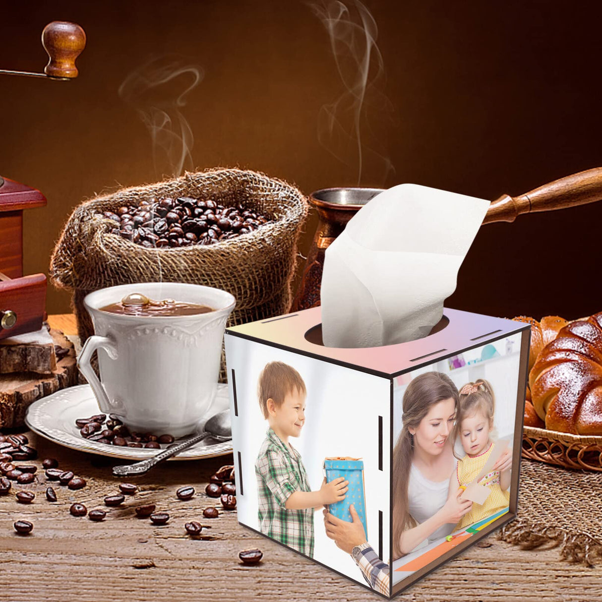 SEWACC Sublimation Blank Tissue Box Dispenser DIY Cube Tissue Holder Transfer Paper Tissue Storage Container Thermal Transfer Paper Towel Box Cover for Living Room SEWACC