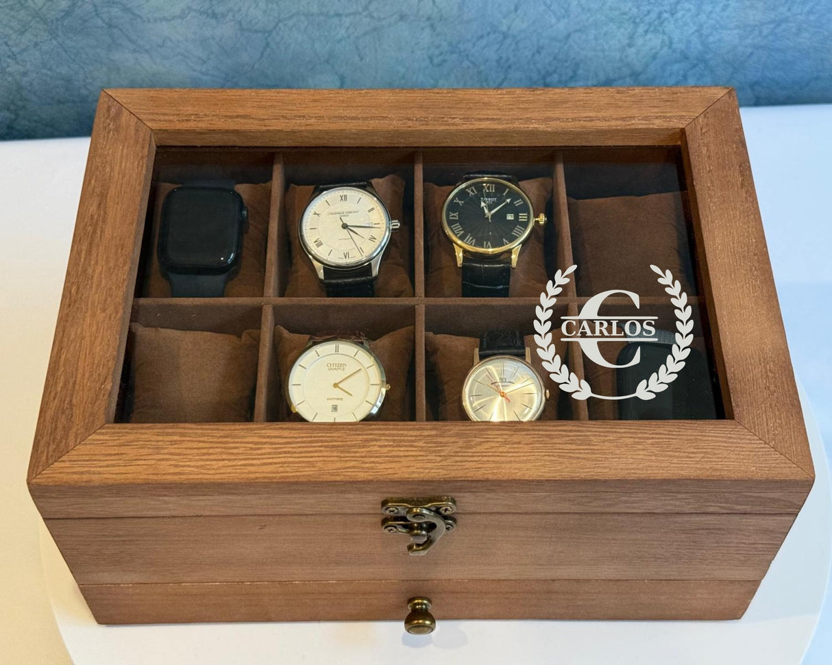 Personalized Watch Storage Box with Drawer, 8 Slots, 2 Layers, Wood - Groomsmen Gifts - Custom Gift for Him, Dad, Husband - Gift for Men to keep sunglasses, key, rings (Watch Box) Generic