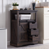 OKD Bathroom Floor Cabinet, Farmhouse Storage Cabinet with Sliding Barn Door & Storage Drawers, Small Storage Cabinet for Bathroom, Kitchen, Living Room, Dark Rustic Oak OKD