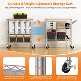 3 Tier Rolling Kitchen Carts on Wheels with Storage,650Lbs Heavy Duty Utility Carts with Wheels,Kitchen Island with Wood Tabletop,Metal Serving Rolling Cart for Small Appliance Food Cart,Wood+Metal BolDuck