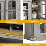 DWVO Farmhouse Television Stand for 75 Inch TV w/Outlets, LED Modern Entertainment Center with Glass Doors and Adjustable Storage Shelves, Media Console TV Cabinet for Living Room, Grey DWVO