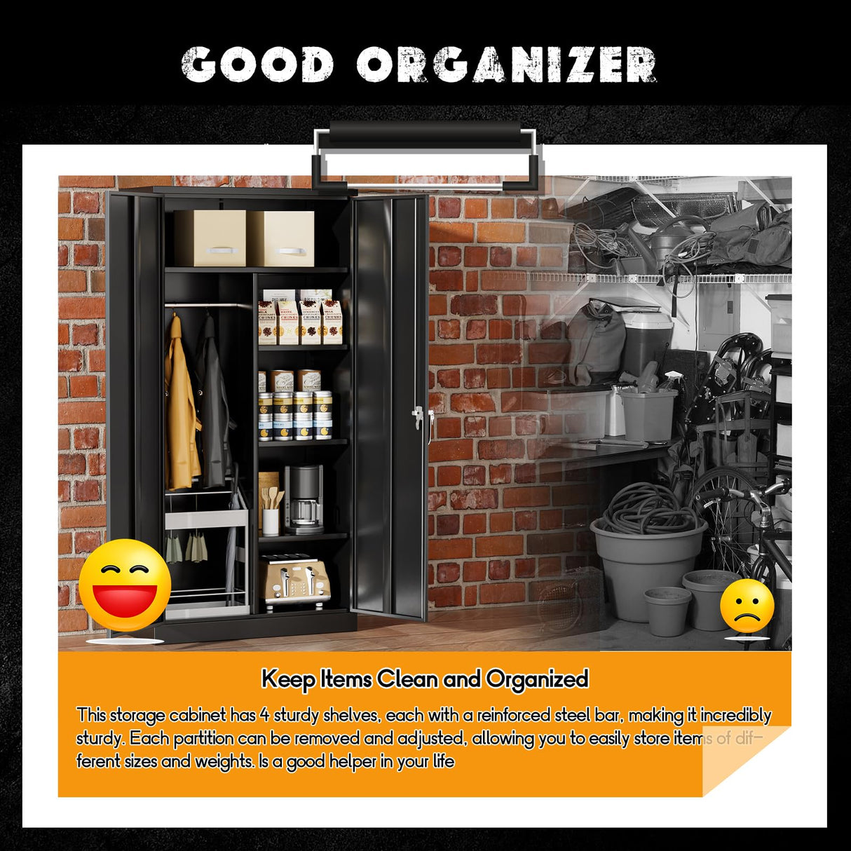 Greenvelly Metal Storage Cabinet with Lock Door,72" Locking Steel Storage Wardrobe Cabinet,Employees Locker Closet Clothing Coat Steel Wardrobe Cabinet with Hanging Rod for Garage,Home Office,Gym Greenvelly