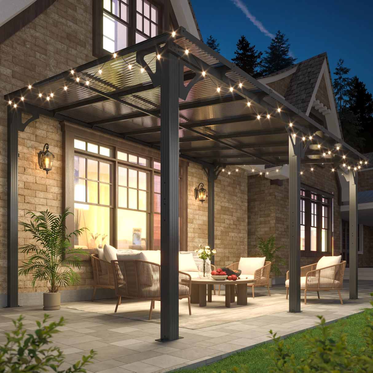 AirWire 10x14 FT Gazebo Pergola Awnings for Patio with Hardtop Gazebos on Clearance Patio Covers for Shade and Rain, Lean to Gazebo Sunroom Patio Canopy Outdoor Pergolas for Patios,Decks,Backyard AirWire