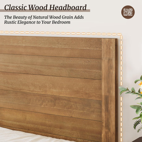 Cozyman Bed Frame King Size, Acacia Wood Platform with Headboard, No Box Spring Needed, 800lb Capacity, Non-Slip Without Noise, Easy Assembly, Dark Wood Cozyman