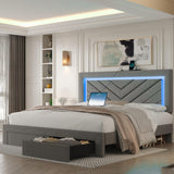 Fastroby Full Size Bed Frame with Adjustable Headboard and 2 Storage Drawers, Upholstered Bed Frame Full with RGB LED Light and Charging Station, Easy Assembly, No Box Spring Needed, Grey Fastroby