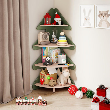 GITAWUSA Tree Bookshelf for Kids, 4-Tier Montessori Corner Bookcase, Space-Saving Freestanding Storage Organizer for Books & Toys, Suitable for Kids Room, Playroom, Classroom, Nursery GITAWUSA