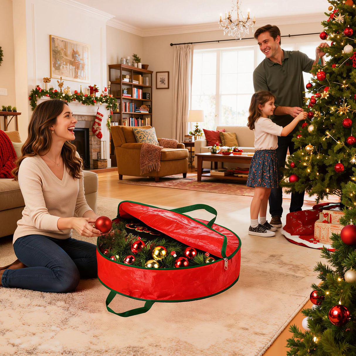 DeckTheHalls Christmas Wreath Storage Container, 2-PACK Waterproof Christmas Storage with Secure Zipper, Reinforced Carry Handles, Year-Round Protection for Christmas Garland & Holiday Decor (36 Inch) DeckTheHalls