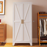 Washsemba 71'' Farmhouse Metal Storage Cabinet with Barn Doors,Steel File Cabinet for Home Office,Kitchen Pantry 4 Adjustable Shelves,Freestanding Cupboard for Kitchen,for Home Office,School (White) Washsemba