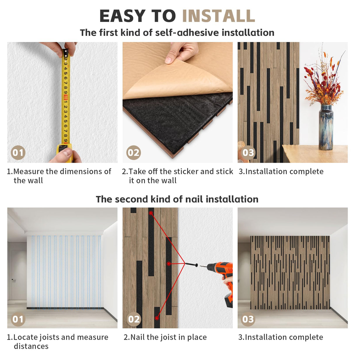 2 Pack Acoustic Wood Panels for Wall,Soundproof Wall Panels, Wood Slat Wall Panels for Interior Decoration and Noise Reduction 3D Textured Panel for Wall (Walnut,47.3 x 23.6 x 0.7inch) laapee