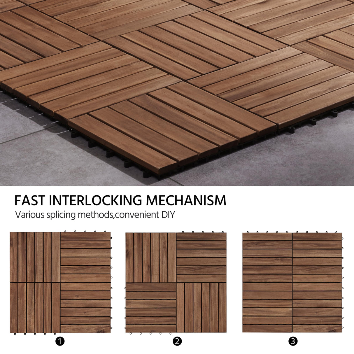 Yaheetech 27PCS Acacia Wood Interlocking Flooring Tiles Waterproof Flooring for Outdoor & Indoor Patio,Balcony,Garden,Poolside,12 × 12 in,Brown Yaheetech