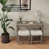 3-Piece Allamazing Natural Counter Height Bar Table Set with USB Ports and 2 Fabric Padded Stools allamazing