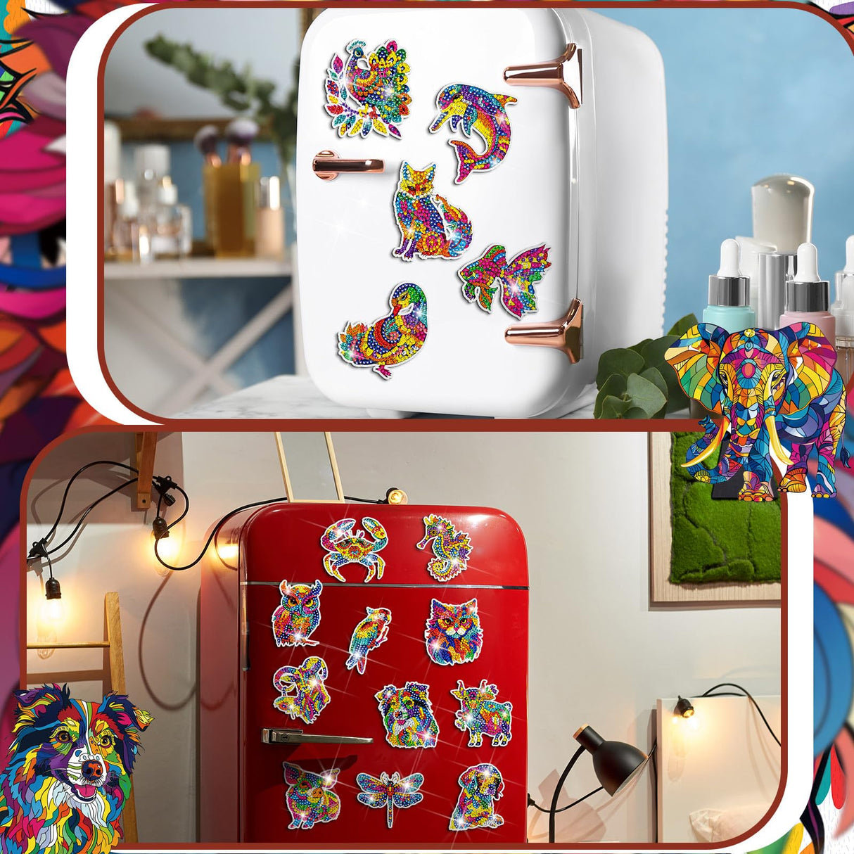 Remuuly 30 Pcs Diamond Painting Magnets Summer Diamond Art Magnet Kits for Adults Spring Flower Animal Cupcake 5D Rhinestones Refrigerator Magnetic Stickers for Fridge DIY Crafts Gifts(Animal) Remuuly