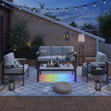 Bestier Aluminum Patio Coffee Table with LED, Rectangle Outdoor Side Table with Marble Texture Top, All-Weather Patio Furniture Dining Table with Waterproof Olefin Bag, Anti-Slip, Backyard, Balcony Bestier