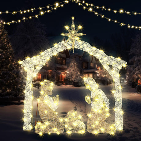 Kingdder 6 ft Lighted Outdoor Nativity Scene Christmas Holy Family Yard Decoration Nativity Sets for Christmas Outdoor with 190 LED Warm White Lights for Xmas Outside Yard Lawn Garden Holiday Decor Kingdder