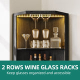 YITAHOME Black Corner Bar Cabinet with LED Lighting, Glass Holder & 5-Tier Storage Shelves YITAHOME