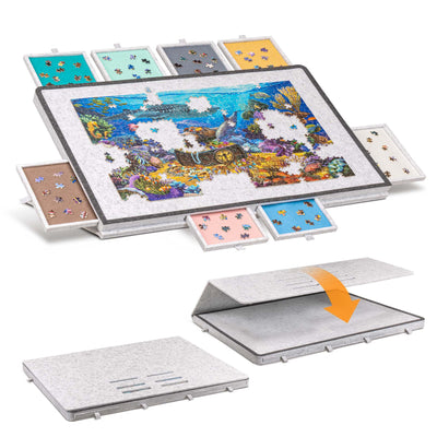 Becko US Tilting Puzzle Board with 2-in-1 Designed Stand & Cover, Lightweight Felt Storage Case with 8 Drawers for Adults, Portable Jigsaw Puzzle Table for Games Up to 1500 Pieces