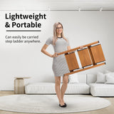 SOLADDER 3 Step Ladder Anti-Slip Foldable Step Stool Aluminum Lightweight with Wide Pedal for Home and Kitchen Space Saving - Woodgrain (330 lbs) Soladder