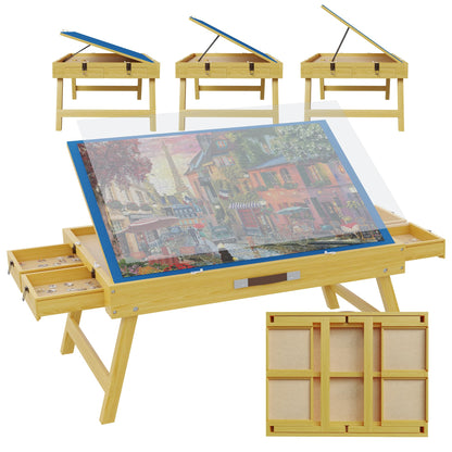 Jigsaw Puzzle Table with Drawers - 1000 Piece Puzzle Board with DLegs, Adjustable Tilt Angle, Cover & Non-Slip Felt - Jigsaw Puzzle Tables with Handle for Adults/Children, Puzzle Desk - WoodArtSupply