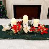 FORUP Christmas Centerpiece, Christmas Candle Holders, Christmas Tabletop Poinsettia Centerpiece with 3 Flameless Candle, Romantic Holiday Candelabrum for Home Party Christmas Table Mantel Decorations FORUP