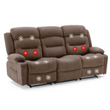 Reedvales Oversized Recliner Sofa with Heat and Massage, Big Large 3-Seater RV Recliner Couch Sofa for Living Room, Wall-Hugger Reclining Sofa with Cup Holders and USB Port (Fabric, Brown) Reedvales