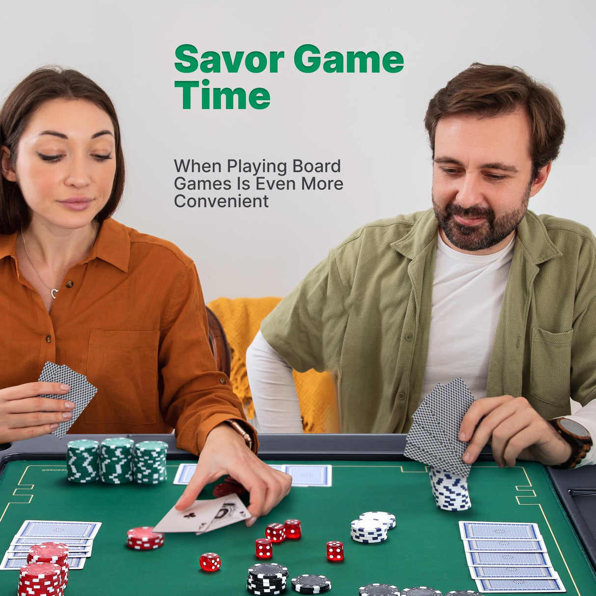 Queensell 35" Folding Game Table, Domino Table, Mahjong Table with Heavy-Duty Legs - 35 x 35 x 27 Inches with Storage Bag Double Sided Mat Queensell