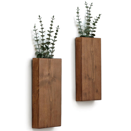 GRID FORTE Wood Wall Planter Set of 2, Wood Wall Pocket for Greenery and Dried Flowers, Indoor Wood Hanging Vase, Modern Farmhouse Wall Decor for Eucalyptus Stems Decorations (Walnut) GRID FORTE