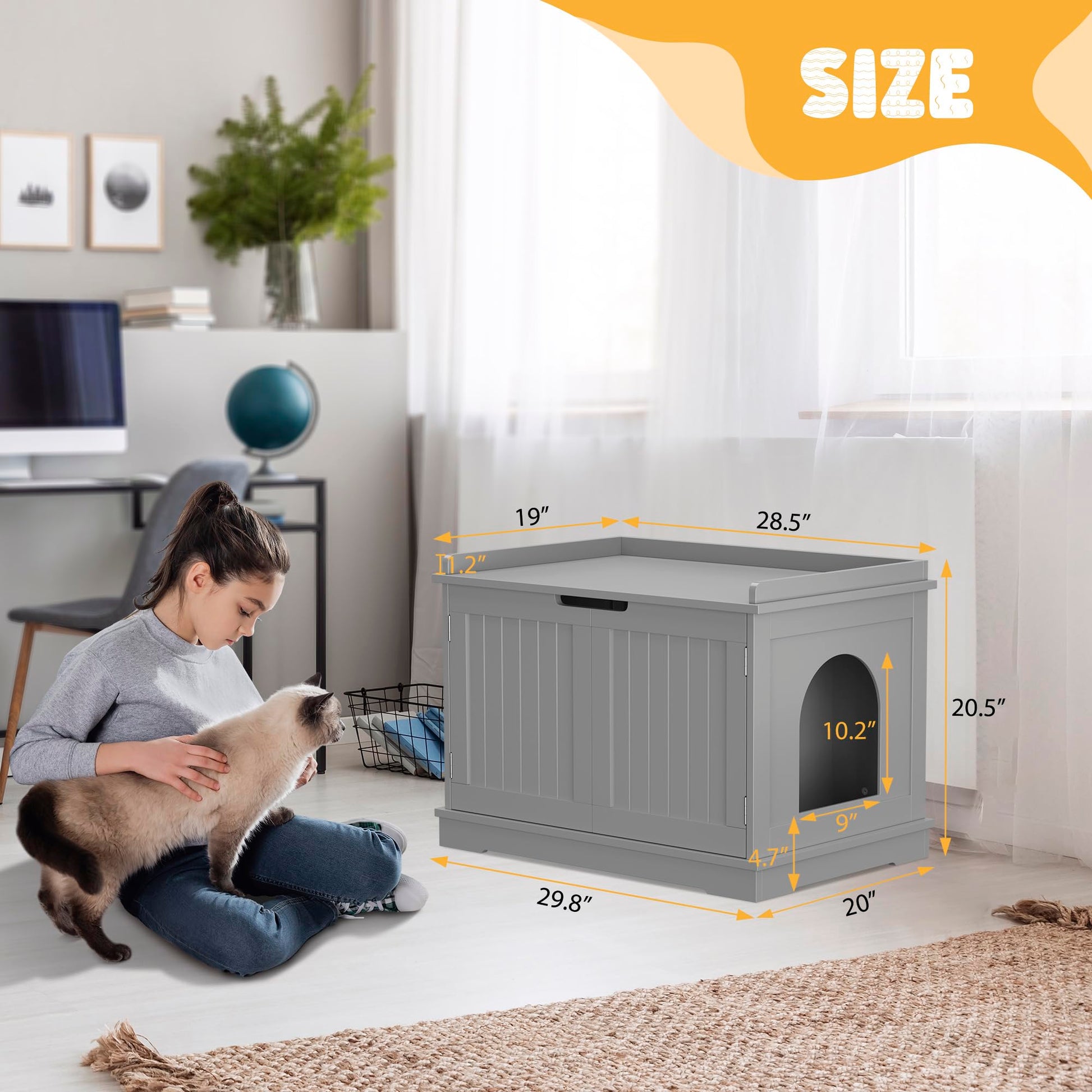 ZENY Cat Litter Box Enclosure, Cat Litter Box Furniture Hidden, Wooden Cat Litter Cabinet with Divider, Modern Cat Washroom Storage Bench，Fit Most of Litter Box, Gray - WoodArtSupply