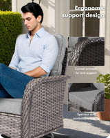 CAODOC 3-Piece Swivel Rocking Rattan Chair Outdoor, Patio Bistro Furniture Conversation Set, Wicker Chair with Coffee Table Dark Gray CAODOC