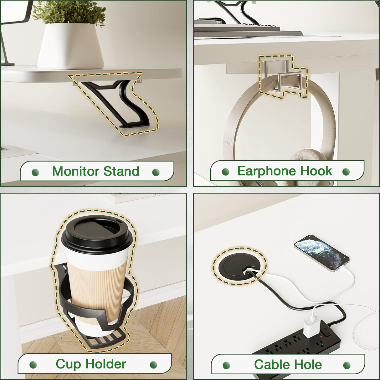 Furmax Electric Standing Desk with Monitor and Laptop Workstation, 55 x 24 Inches Height Adjustable Sit Stand Up Desk, Computer Workstation with Cup Holder and Hook, Holes for Cables, White Furmax