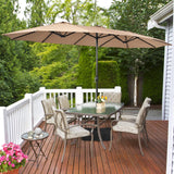 Tangkula 15FT Double-Sided Patio Umbrella with Base, Extra-Large Market Umbrella W/Crank System, Outdoor Twin Umbrella W/ 12-Rib Metal Structure & Air Vents for Garden, Backyard, Poolside (Brown) Tangkula