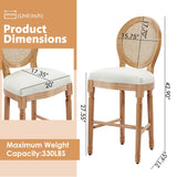 Kiztir French Country Bar Stools Set of 2 Farmhouse Rattan Counter Height Bar Stools with Round Back Upholstered Mid Century Barstools for Kitchen Island, Bar Kiztir