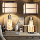 KIVDITZO Natural Alabaster Table Lamps Set of 2 for Living Room Rustic Nightstand Lamp with Night Light for Bedroom Bedside Lamp with A+C USB Ports for Home Office Study Room(Bulbs Included) KIVDITZO
