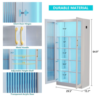 LVSOMT 65" White Display Curio Cabinet with LED Lights and Adjustable Shelves - WoodArtSupply