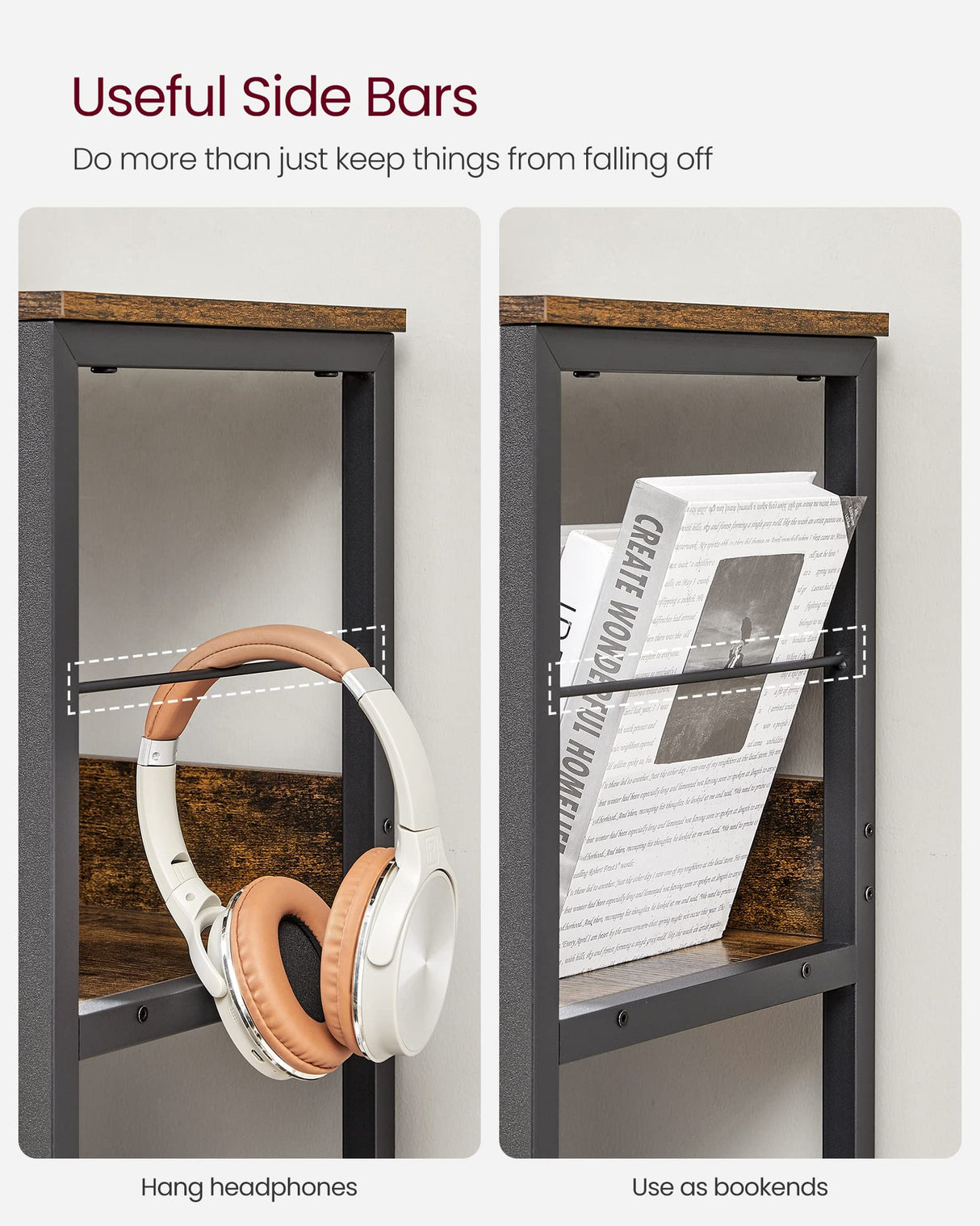 VASAGLE Bookshelf, Bookcase, 9 Cubes Storage Organizer, Industrial Open Display Shelf, for Bedroom, Office, Living Room, Metal Frame, Rustic Brown and Black ULLS112B01 VASAGLE