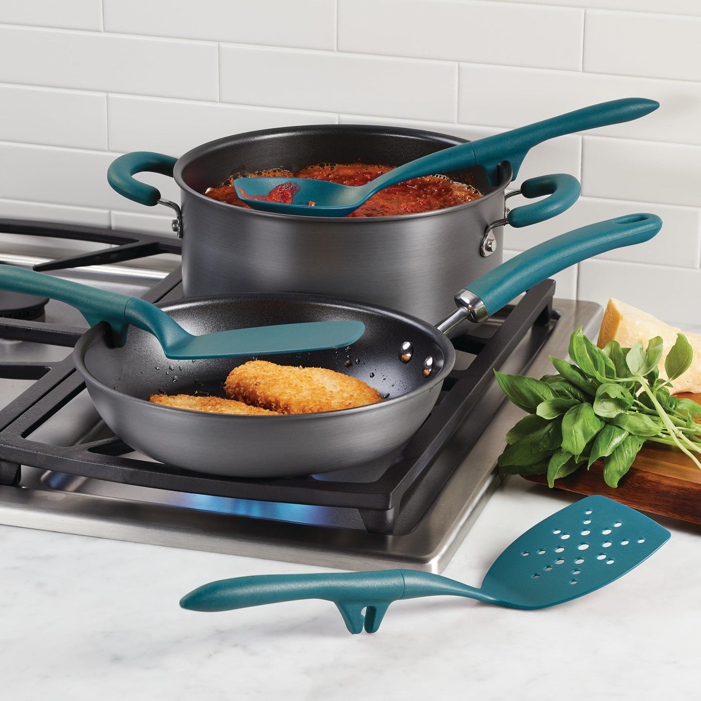 Rachael Ray Gadgets Lazy Tools Nonstick Kitchen/Cooking Utensil Set, 6 Piece, Teal