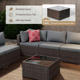 Tradare 5 Pieces Outdoor Patio Furniture Set, Wicker Patio Conversation Sectional Sofa Set, All Weather PE Rattan Sofa with Glass Table and Grey Cushions Tradare