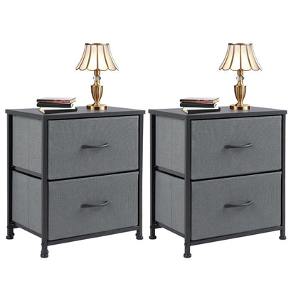 GlasFlength Nightstand for Bedrooms Set of 2, Farmhouse Bedside Table w/ 2 Fabric Drawers, Small End Tables Storage Organizer with Wood Top for Kids Room Dorm Closet, Grey/2BC 2-Pack - WoodArtSupply