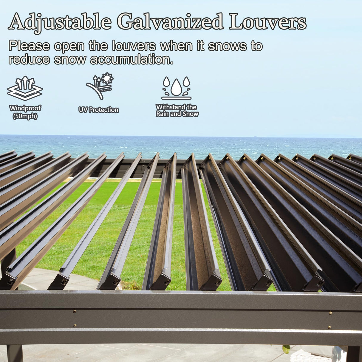 Domi Outdoor Louvered Pergola 10x16FT with Adjustable Steel Roof, Outdoor Aluminum Frame Rainproof Pergola for Backyard, Garden and Lawn,Brown domi outdoor living