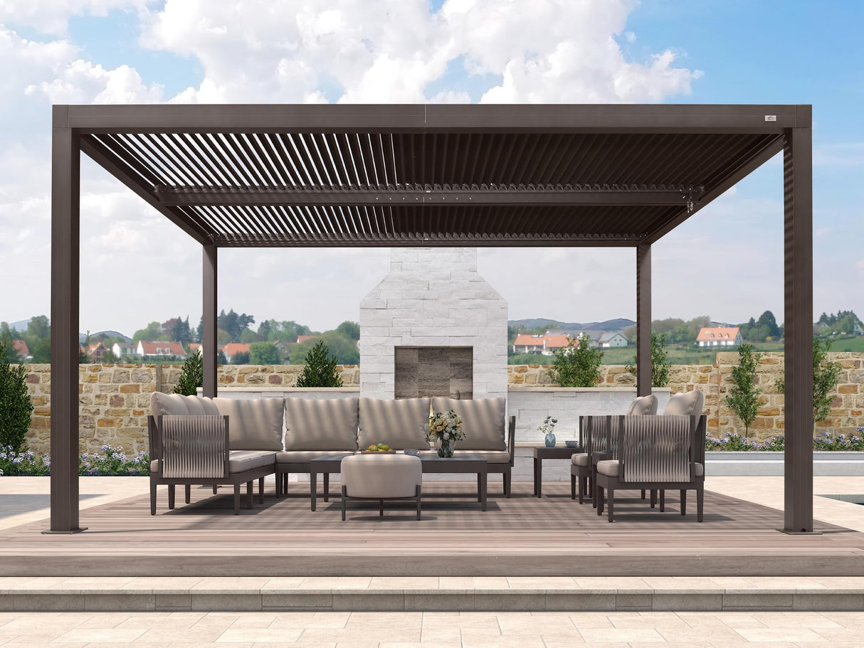 PURPLE LEAF Louvered Pergola 10' × 14' Outdoor Hardtop Gazebo Adjustable Aluminum Sun Shade for Deck Garden Backyard Patio Retractable Roof Canopy PURPLE LEAF