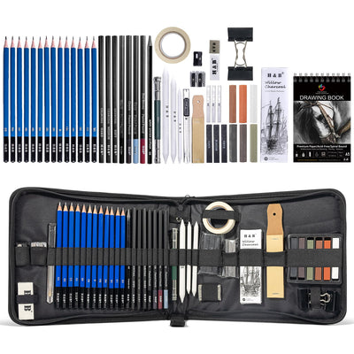 H & B 50-Pack Drawing and Art Supplies Kit - Colored Sketching Art Pencil Set with 3-Color Sketchbook and Coloring Book - Includes Graphite, Watercolor, Metallic, and Oil-Based Colored Pencils (50PCS)