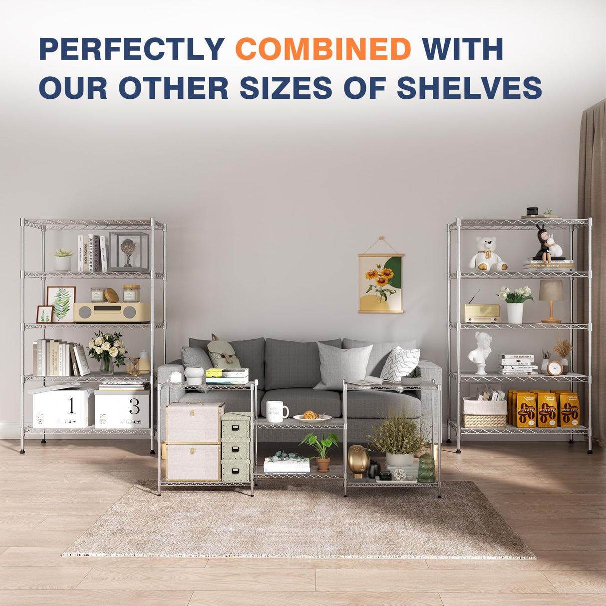 VANZBON 5-Tier Heavy Duty Metal Shelf,Chrome Wire Shelving Unit 35" Wx18 Dx71 H,Height Adjustable Storage Wire Shelves with Lockable Wheels for Garage,Kitchen,Office,Bathroom,Studio VANZBON