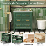 Merax 30" Bathroom Vanity with Sink Top, 3-Drawer Bathroom Vanity Storage Cabinet with Gold Pulls, Tip-Out Drawer, Solid Wood Frame Bath Storage Vanity with Ceramic Sink Merax