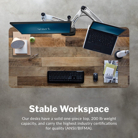 Vari Electric Standing Desk - 60x30 Varidesk, Adjustable Height Stand Up Desk - Dual Motor with Memory Presets, Stable T-Style Legs- Home Office Essentials Computer Desk - Reclaimed Wood Vari