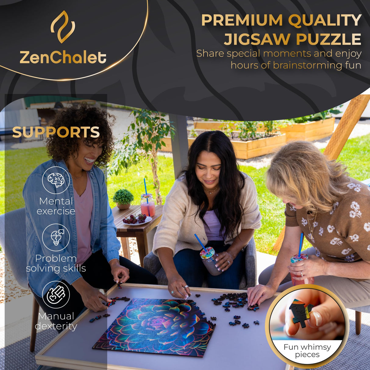 ZenChalet - Simply Succulent 500 Piece Jigsaw Puzzles - Giftable Wood Jigsaw Puzzles Adult - Distinctive Premium Gifts, Cool Puzzle Brain Teaser - Rompe Cabezas Adultos 500 ZenChalet