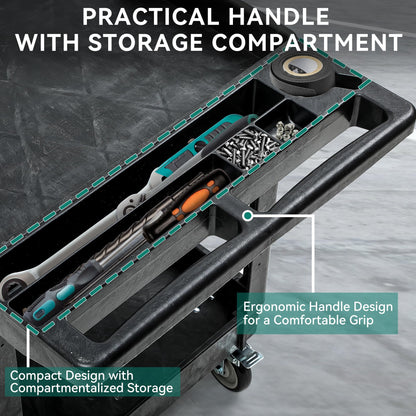 YITAHOME Utility Cart on Wheels, 550 lbs Capacity, 45 x 25 Inch Rolling Work Carts with Wheels, 2 Shelf Heavy Duty Plastic Service Cart Suitable for Warehouse, Garage, School & Office, Cleaning, Black