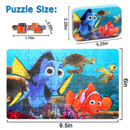 LELEMON Ocean Puzzles for Kids Ages 4-8,Underwater World 60 Piece Puzzles for Kids Ages 3-5,Children Jigsaw Puzzles Kids Puzzles in a Metal Box,Educational Learning Puzzle Toys for Girls and Boys